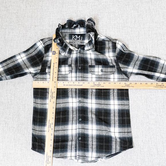 KMJ Kate Mchale Jensen Quarantina Flannel Plaid Shirt Ruffle neck size XS NWT - Picture 10 of 10